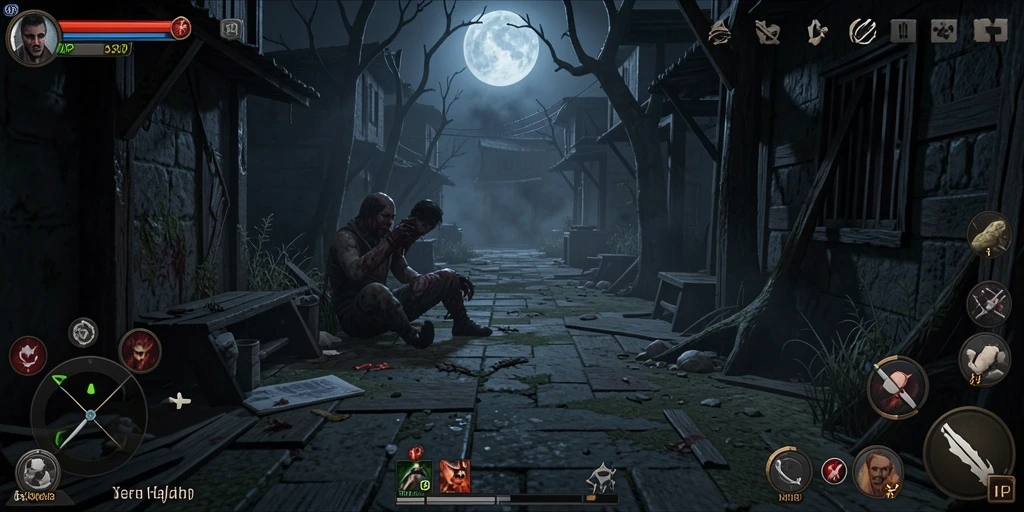 Screenshot gameplay HARAPJP yang penuh ketegangan dan kegelapan.
